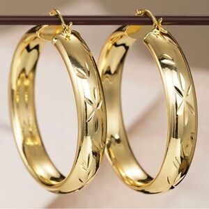 Gold Star Patterned Hoop Earrings